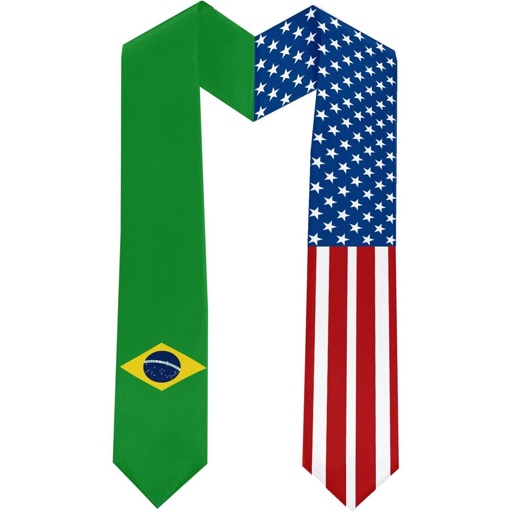 6807 2025 Brazil Flag and USA Flag Graduation Stole Graduation Sash Class